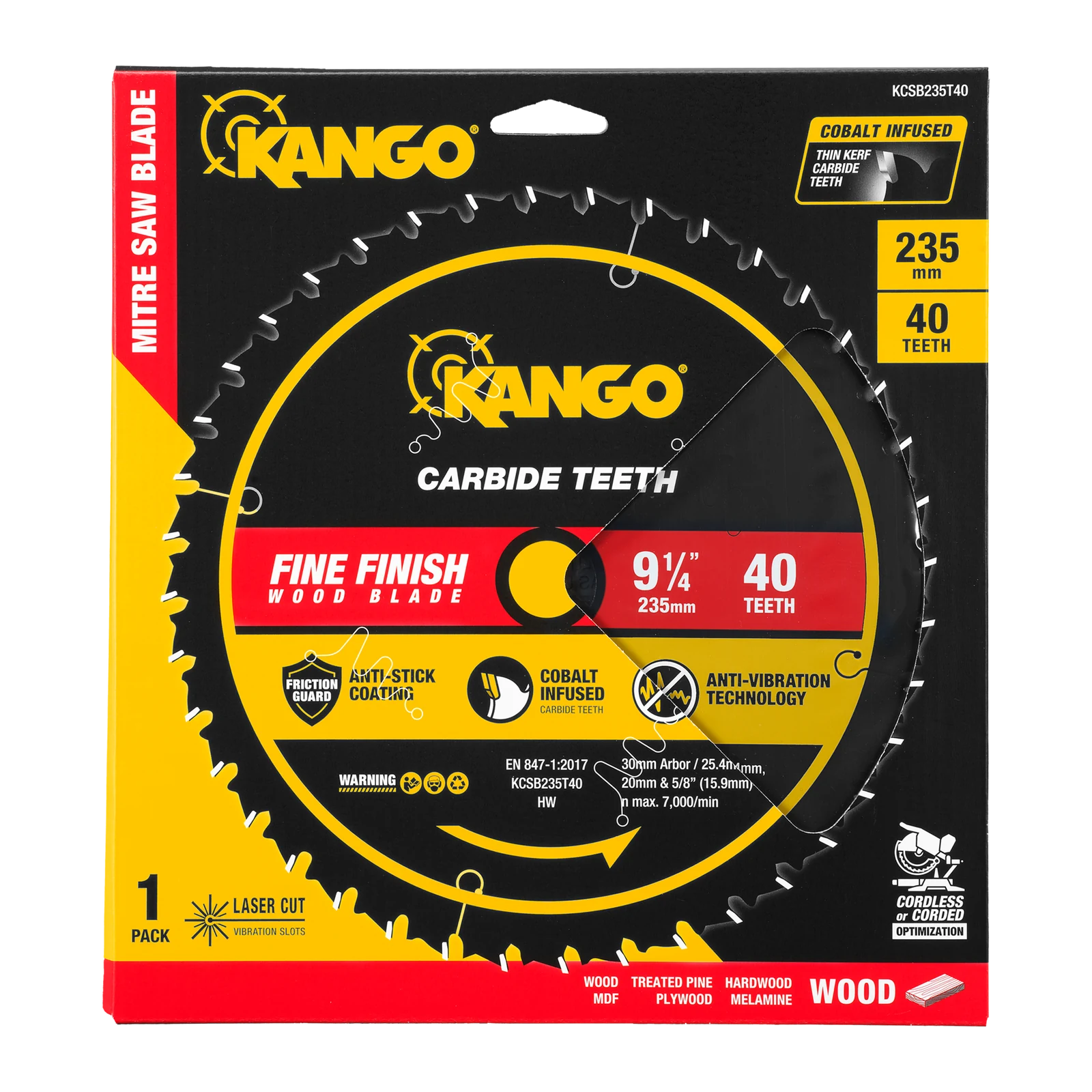 Kango 235mm 40T Wood Mitre Saw Blade - Fast Cuts in Timber, Framing & Plywood