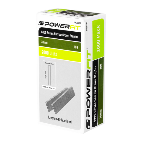 PowerFit 38mm 18 Gauge 6000 Series Electro-Galvanised Narrow Crown Staples - 2000 Pack