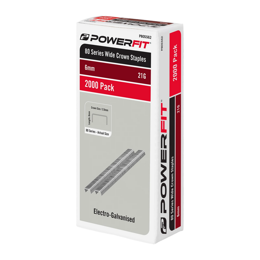 PowerFit 6mm 80 Series Wide Crown Staples Electro-Galvanised - 2000 Pack