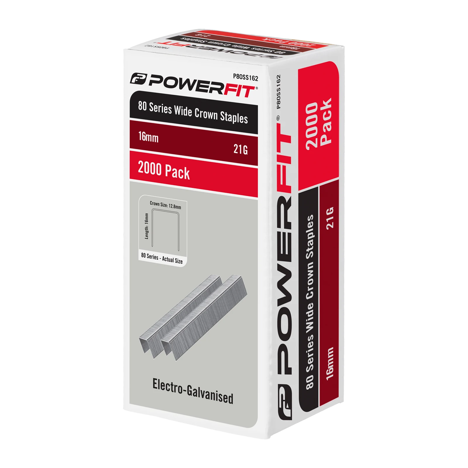 PowerFit 16mm 80 Series Wide Crown Staples Electro-Galvanised - 2000 Pack