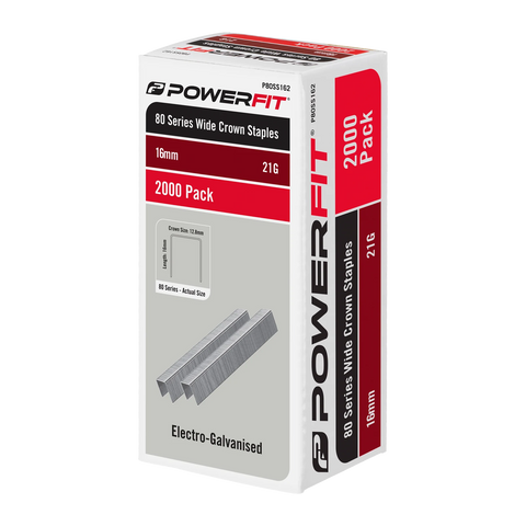 PowerFit 16mm 80 Series Wide Crown Staples Electro-Galvanised - 2000 Pack