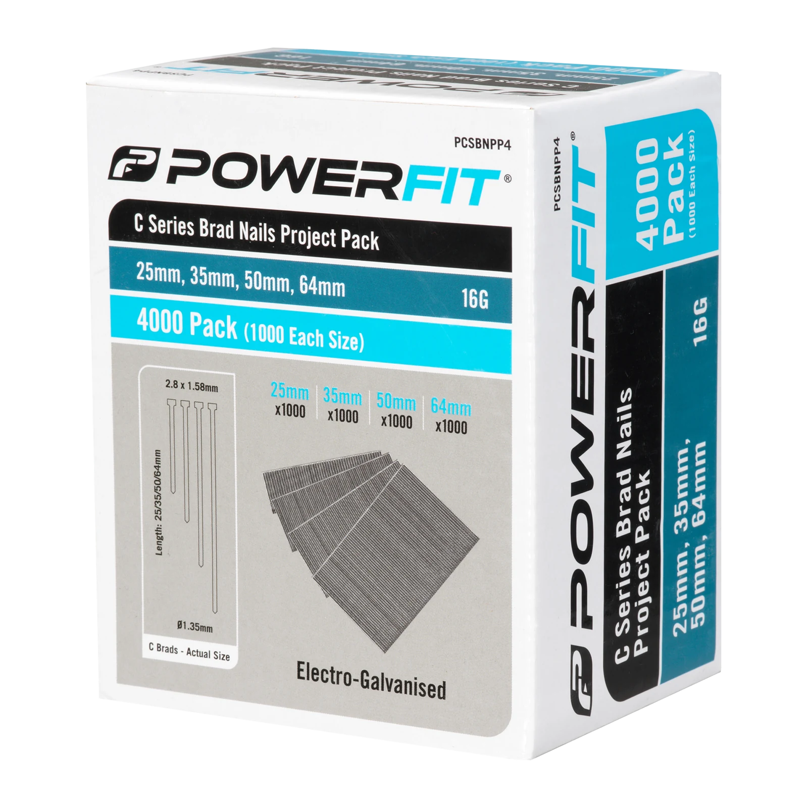 PowerFit C Series Brad Nails Project Pack 16 Gauge Electro-Galvanised