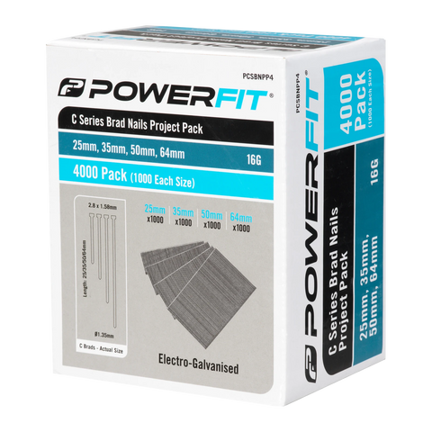 PowerFit C Series Brad Nails Project Pack 16 Gauge Electro-Galvanised