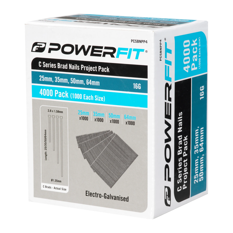 PowerFit C Series Brad Nails Project Pack 16 Gauge Electro-Galvanised