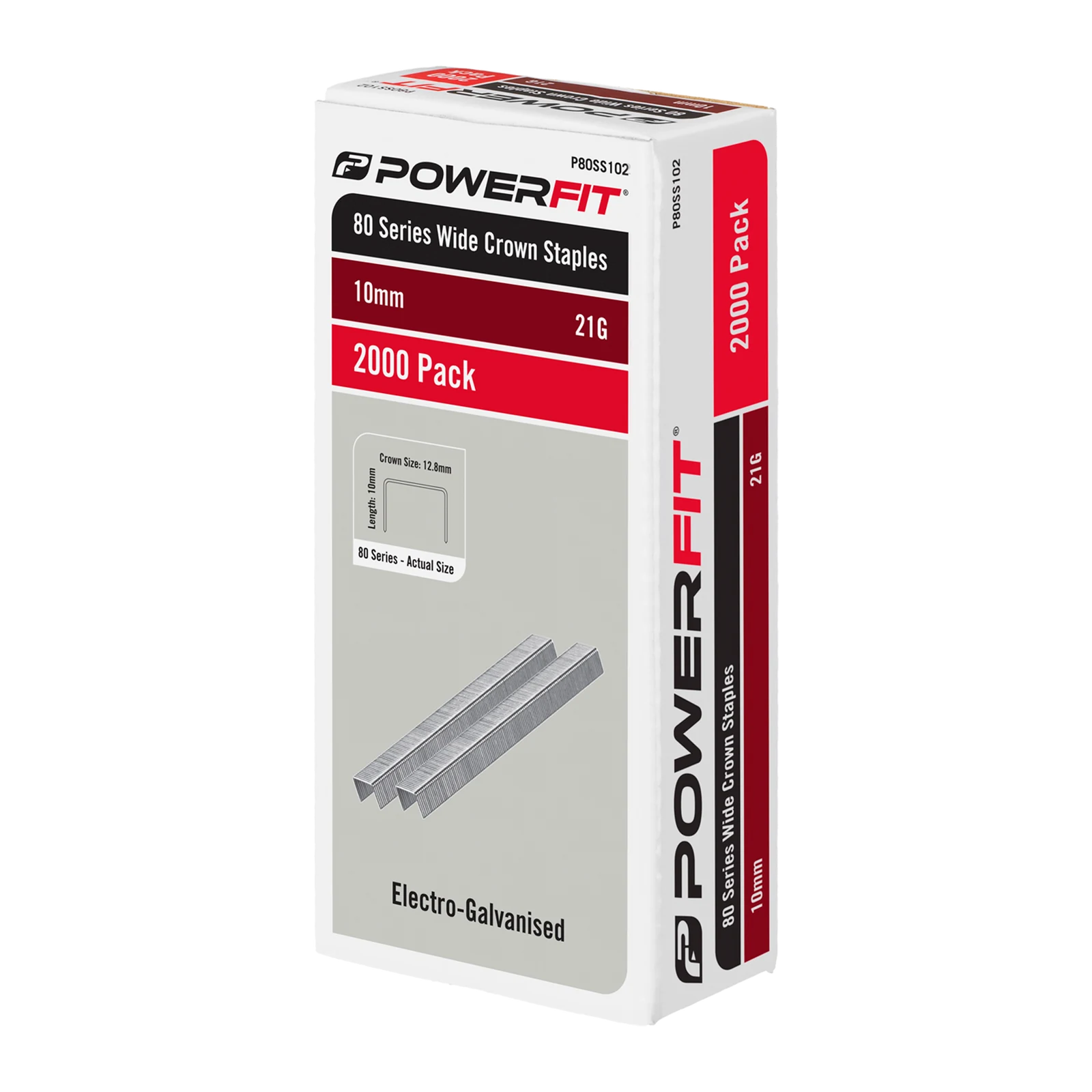 PowerFit 10mm 80 Series Electro-Galvanised Wide Crown Staples - 2000 Pack