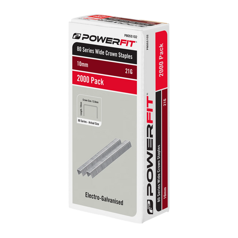PowerFit 10mm 80 Series Electro-Galvanised Wide Crown Staples - 2000 Pack
