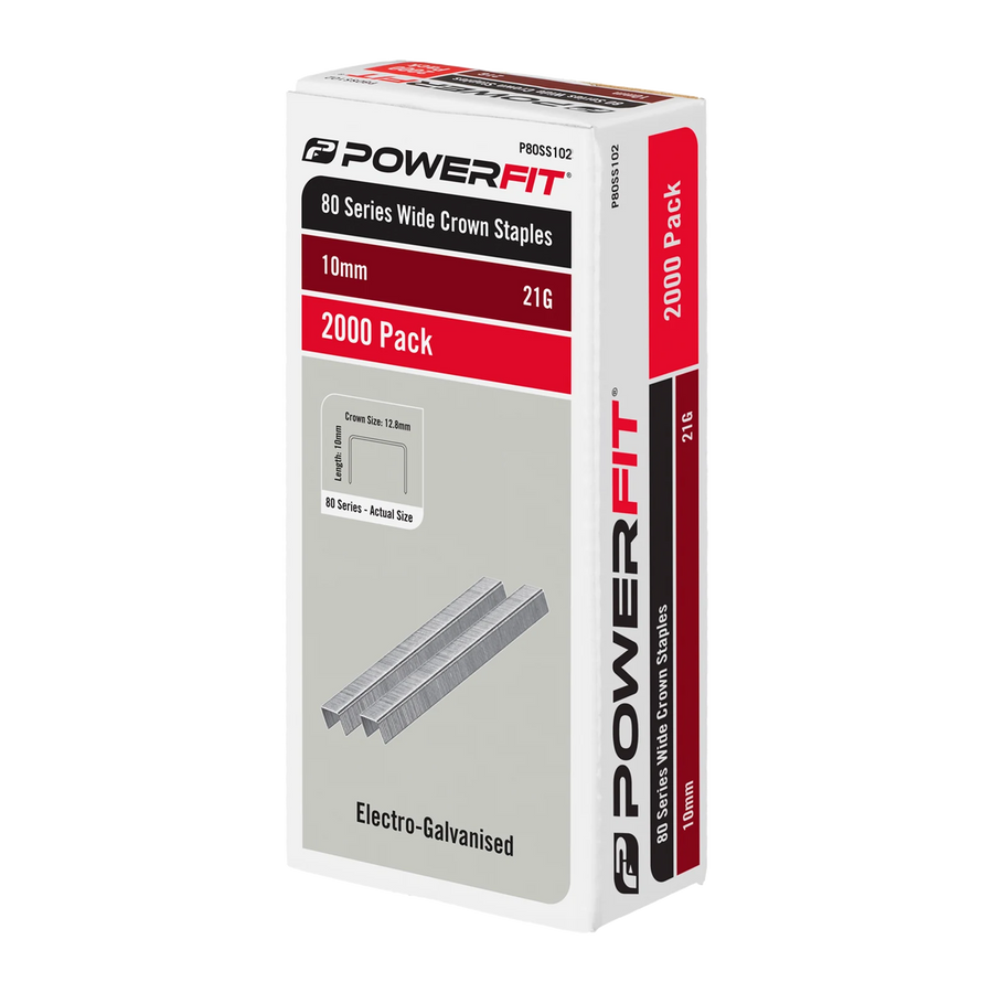 PowerFit 10mm 80 Series Electro-Galvanised Wide Crown Staples - 2000 Pack