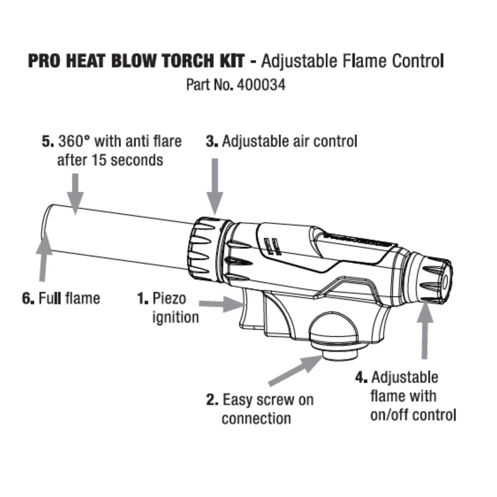 Tradeflame Adjustable Air Control Blow Torch with Screw On Butane Gas