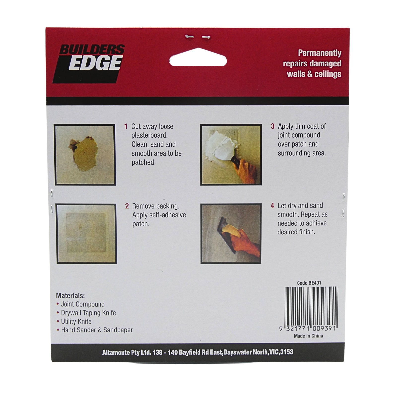 Builders Edge 100 x 100mm Aluminium Plasterboard Wall Patch, Self-Adhesive Rustproof
