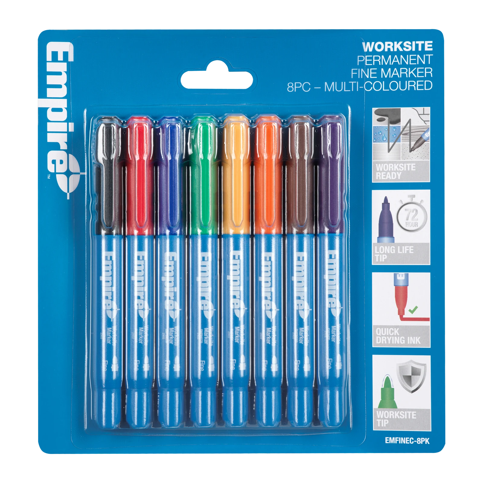 Empire Multi-Coloured Permanent Marker 8 Pack, Fast-Dry Water-Resistant Ink