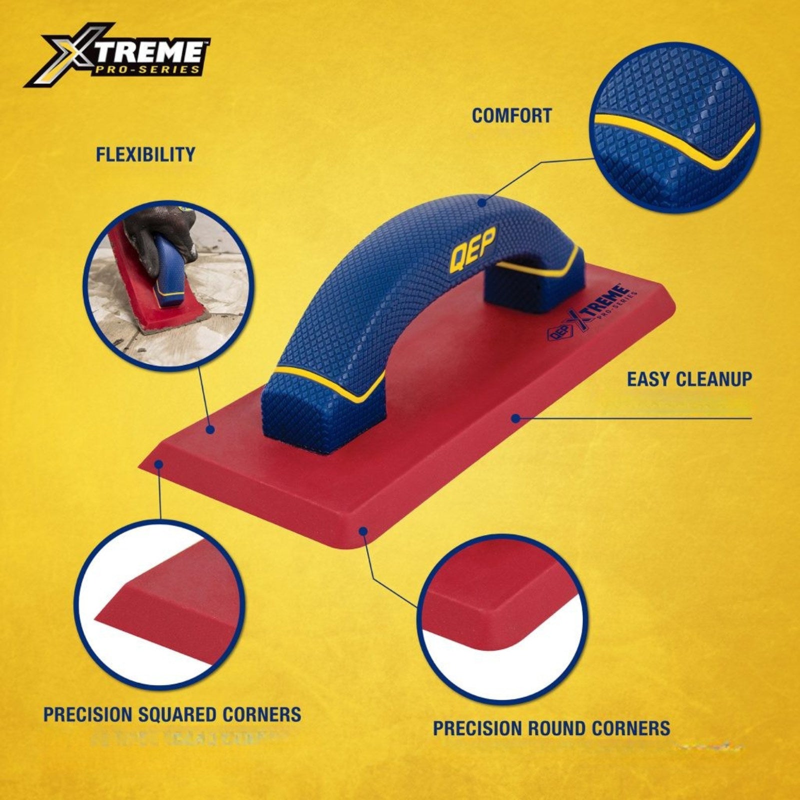 QEP Xtreme Stone Grout Float, 102 x 255mm, 12mm Non-Stick Rubber for Epoxy and Sanded Grout