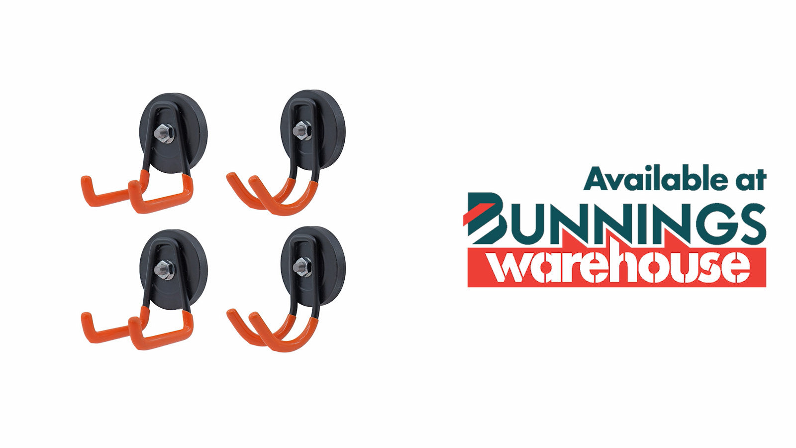 Everhang Magnetic Utility Hook Kit, 4 Pack, 10kg Pull Force, Orange/Black PVC