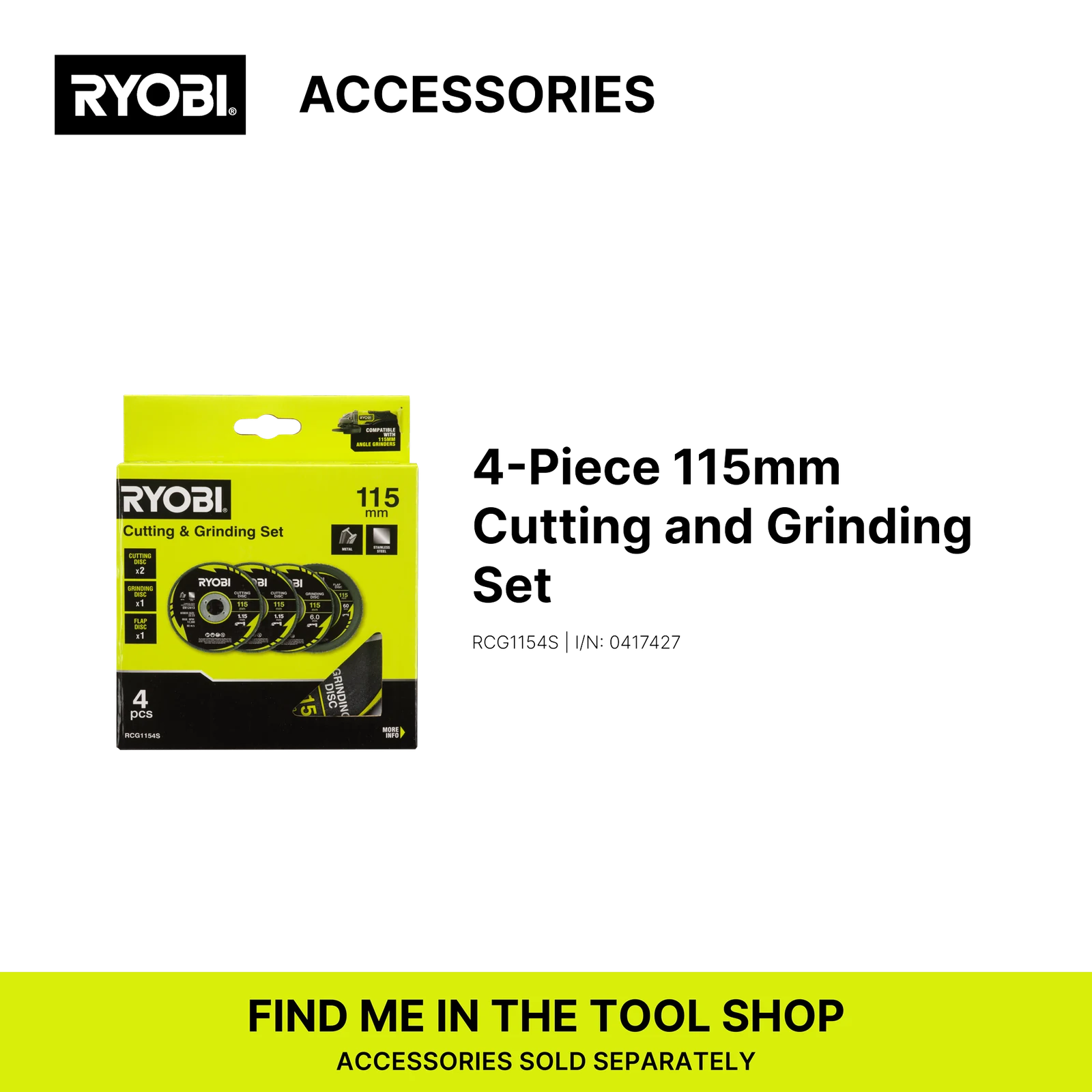 Ryobi 18V ONE+ 115mm Angle Grinder 4.0Ah Kit R18AG14A