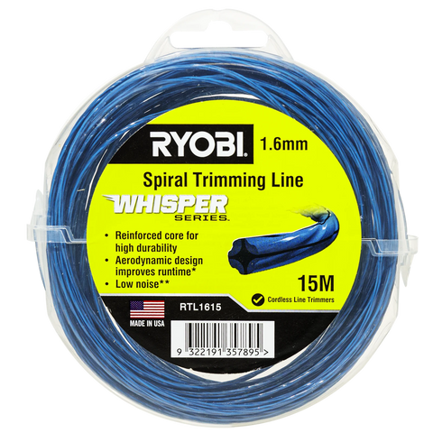Ryobi Whisper Series Trimmer Line 1.65mm x 15m - Green Quiet Nylon Line for Line Trimmers