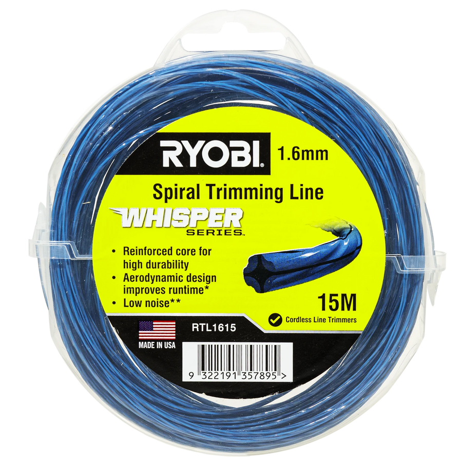 Ryobi Whisper Series Trimmer Line 1.65mm x 15m - Green Quiet Nylon Line for Line Trimmers