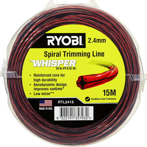 Ryobi Whisper Series Trimmer Line 2.4mm x 15m - Green Quiet Nylon Line for Line Trimmers