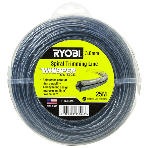 Ryobi Whisper Series Trimmer Line 3mm x 25m - Green Nylon Quiet Line for Line Trimmers