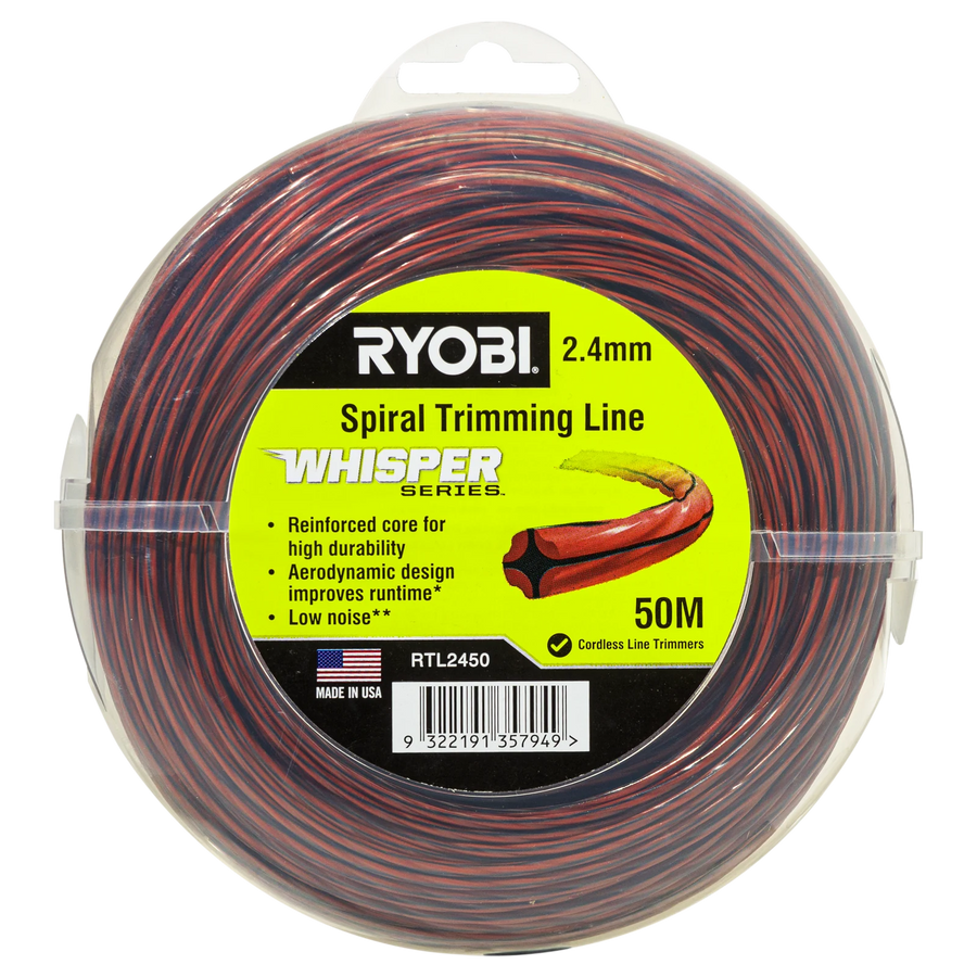 Ryobi Whisper Series Trimmer Line 2.4mm x 50m - Nylon Quiet Line for Line Trimmers