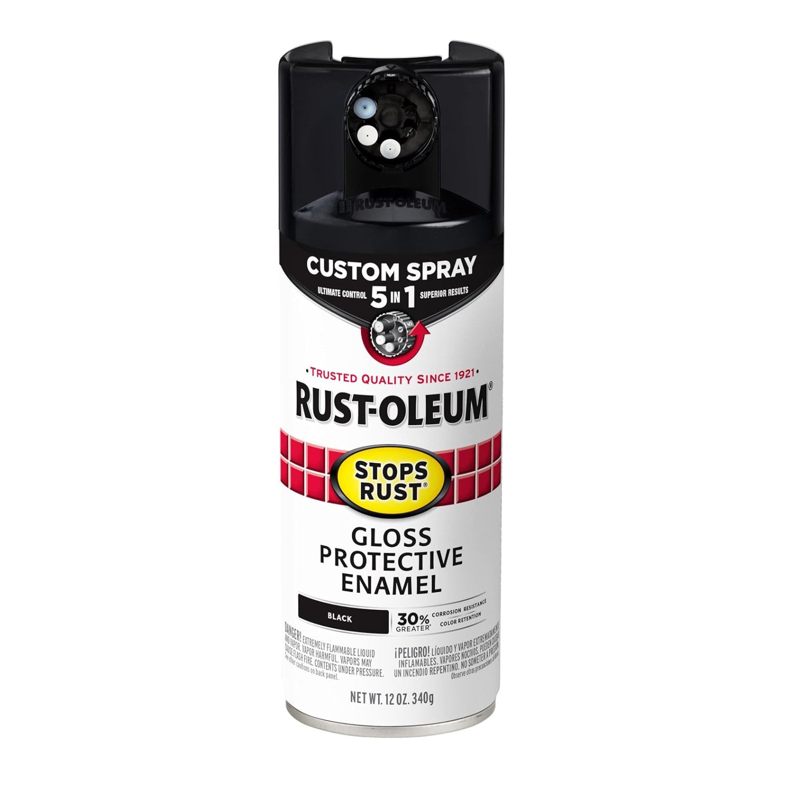Rust-Oleum Custom Spray 5 in 1 Gloss Black 340g - Aerosol for Metal & Wood