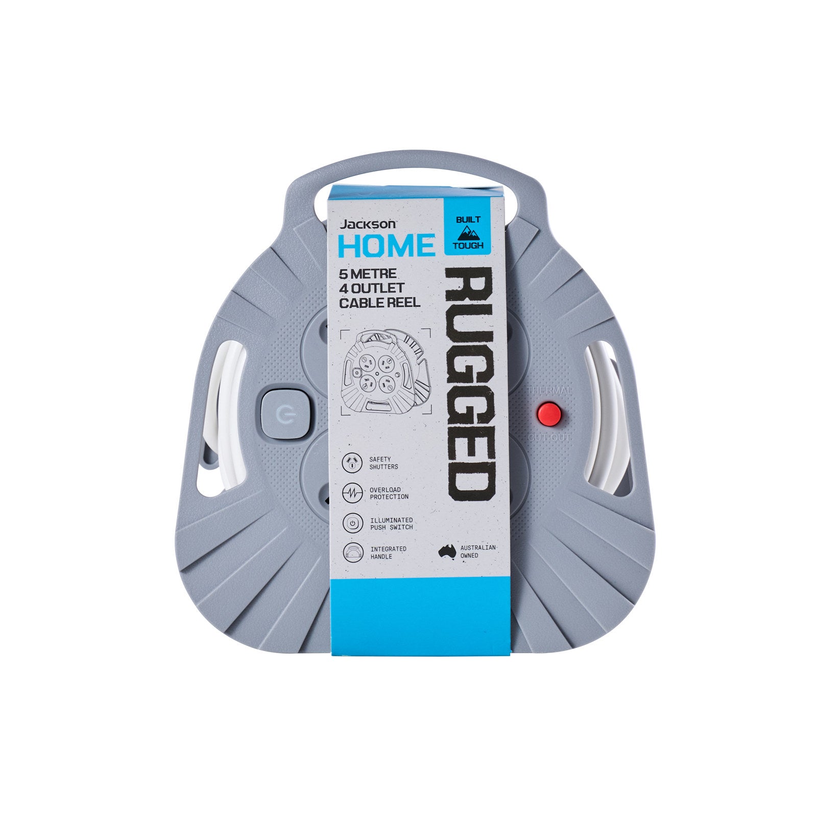 Jackson Rugged 4 Outlet 5 Metre Extension Reel - 240V 10A, Indoor, Switch