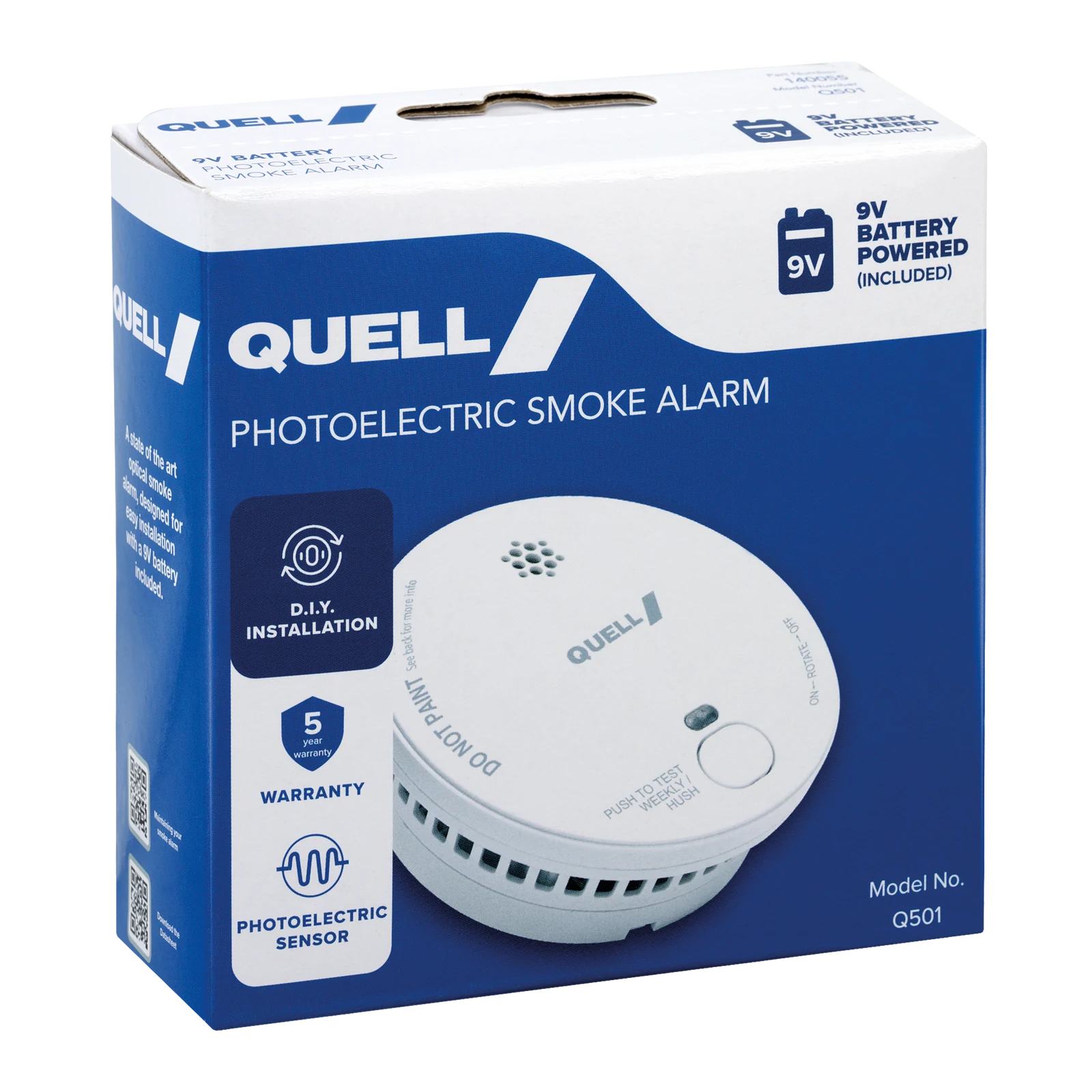 Quell Q501 9V Photoelectric Smoke Alarm Trade Box 140055