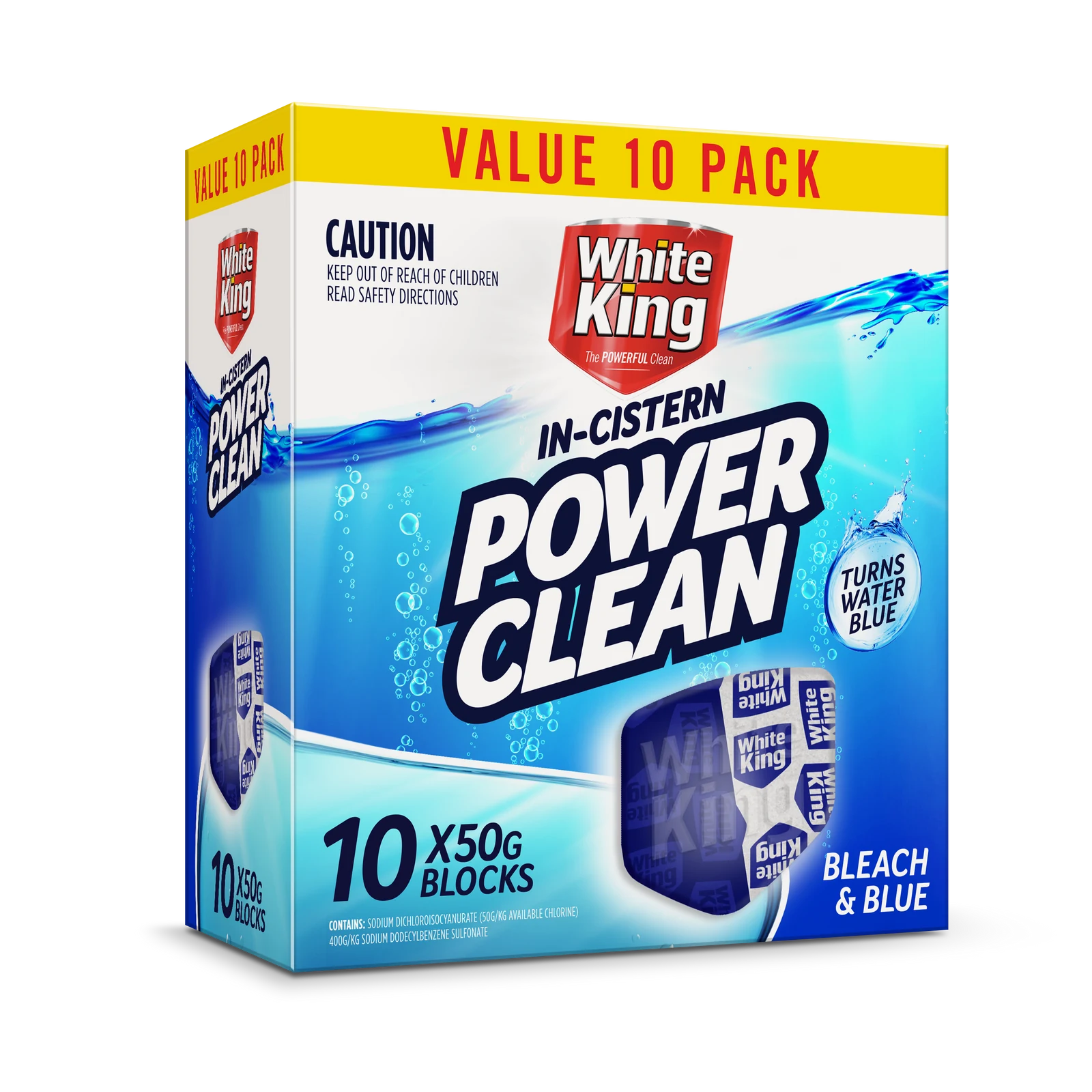 White King Power Clean In-Cistern Bleach & Blue Blocks 50g - 10 Pack