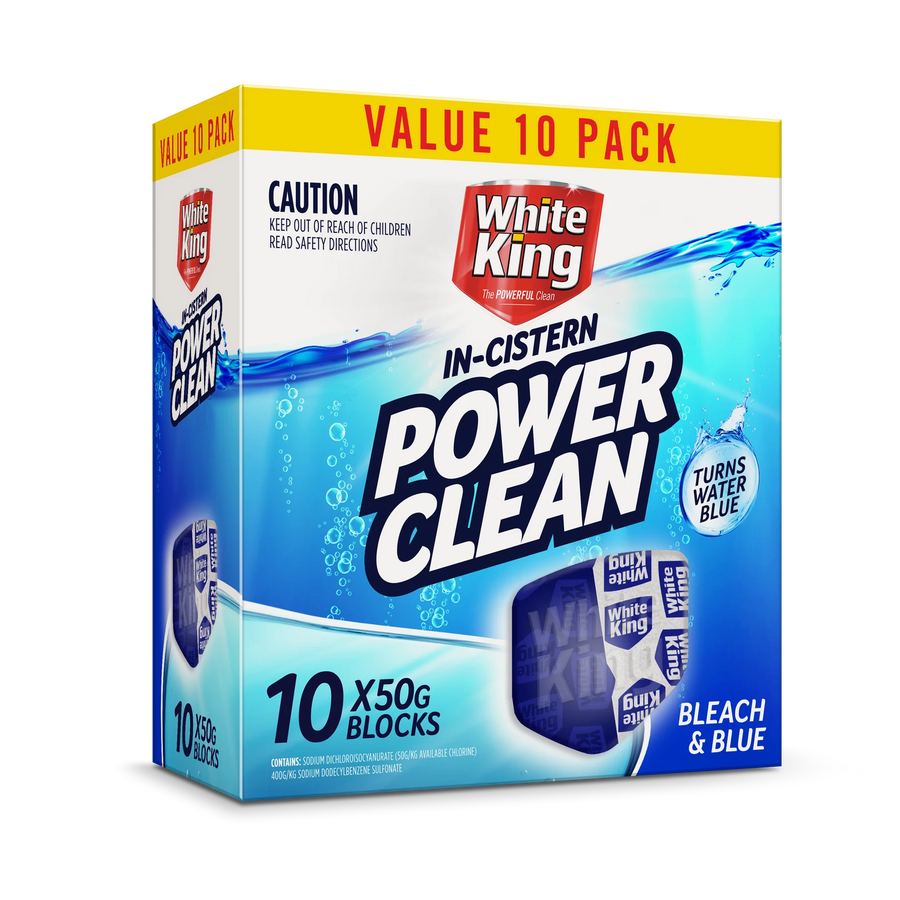 White King Power Clean In-Cistern Bleach & Blue Blocks 50g - 10 Pack