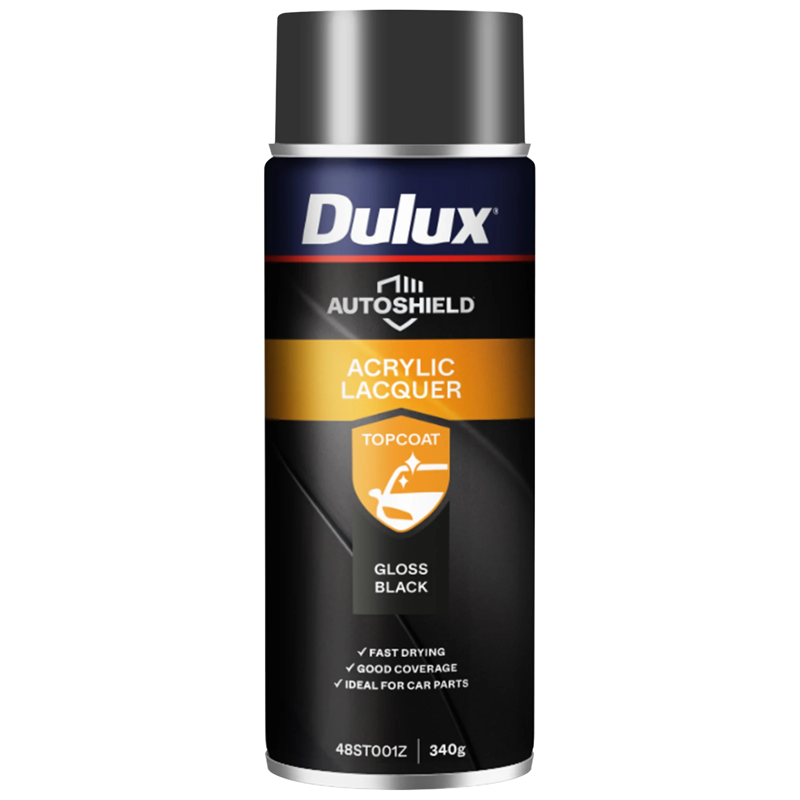 Dulux Autoshield Acrylic Lacquer Spray Paint Black Gloss 340g