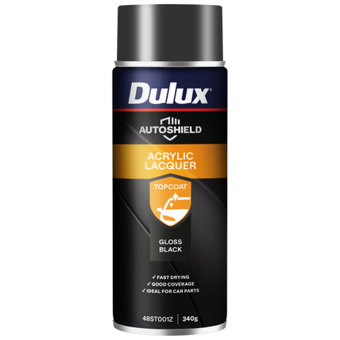 Dulux Autoshield Acrylic Lacquer Spray Paint Black Gloss 340g