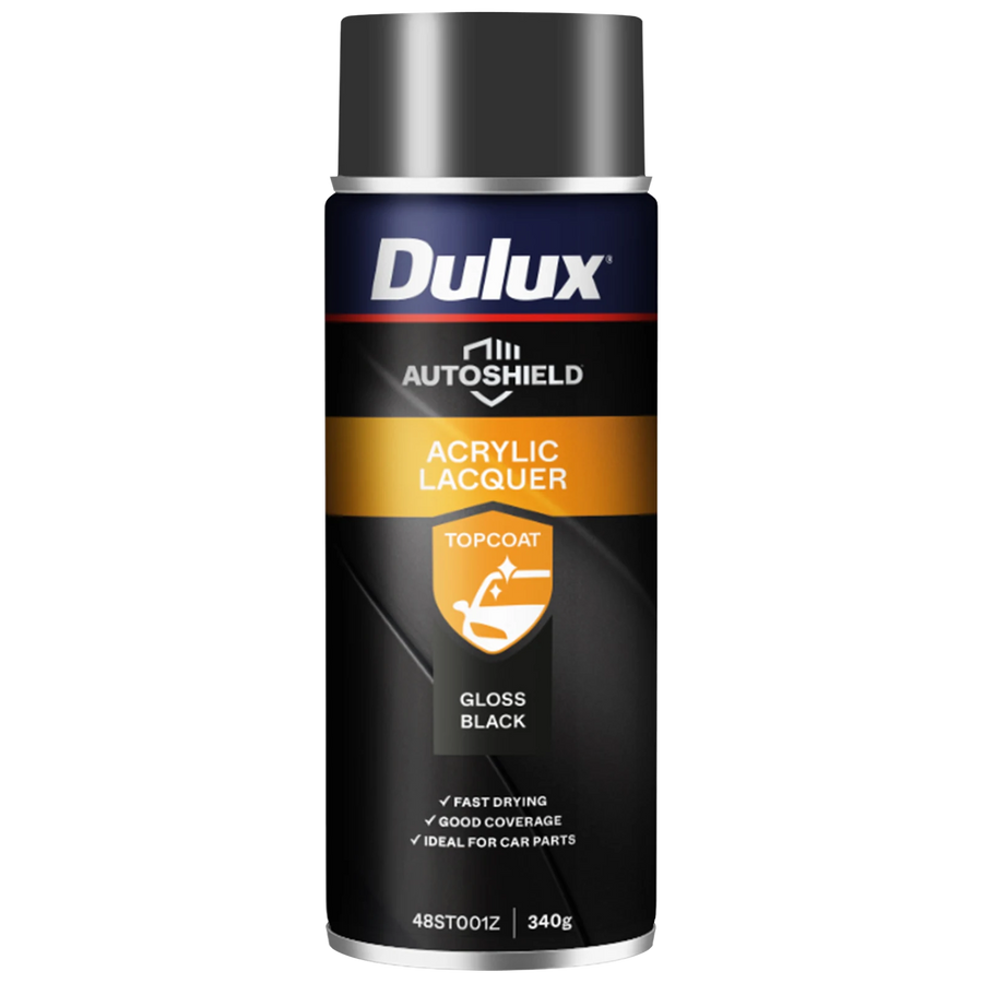 Dulux Autoshield Acrylic Lacquer Spray Paint Black Gloss 340g