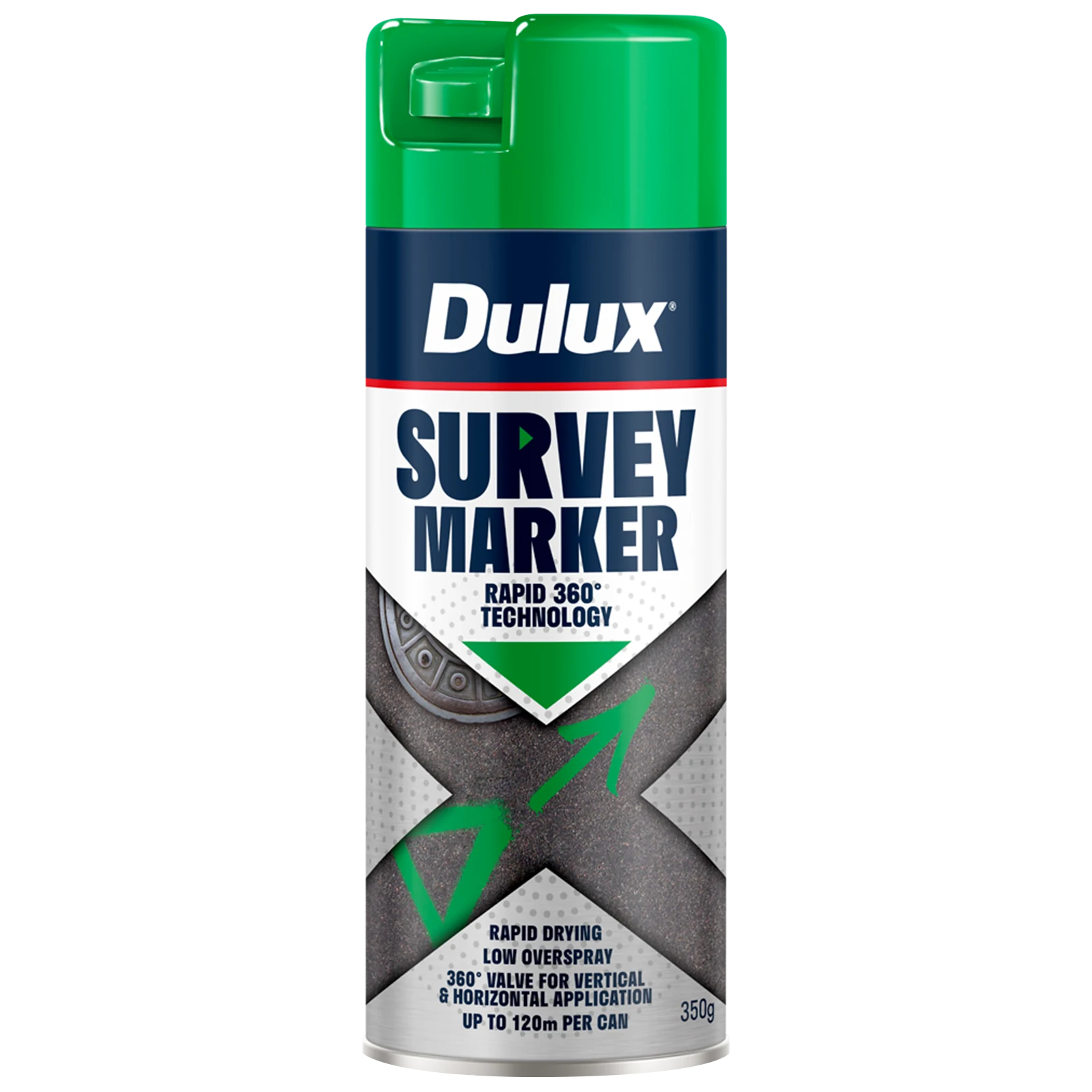Dulux 350g Green Survey Marker Spray Paint, Indoor & Outdoor, High-Visibility Line Marking