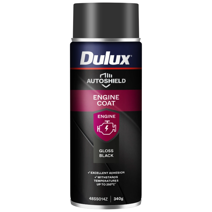 Dulux Autoshield 340g Black Gloss Engine Coat Spray Paint, Heat-Resistant Gloss Black Finish