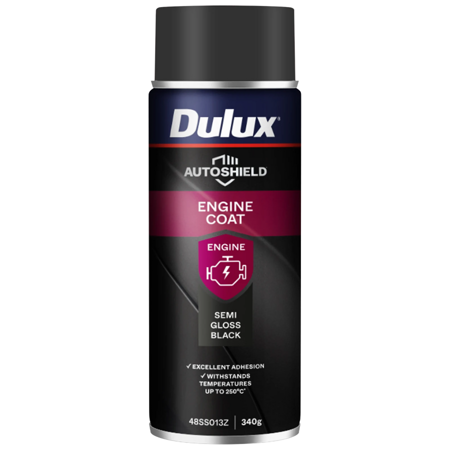 Dulux Autoshield 340g Satin Black Engine Coat Spray Paint, Heat-Resistant Satin Black Finish