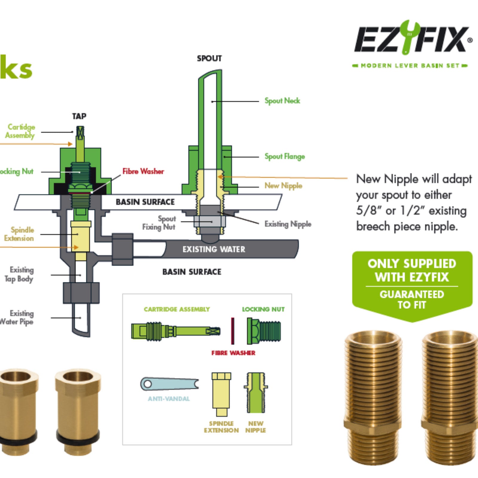 Ezyfix Chrome Lead Free Wall Sink Set Modern Lever WELS 5 Star 5L/min