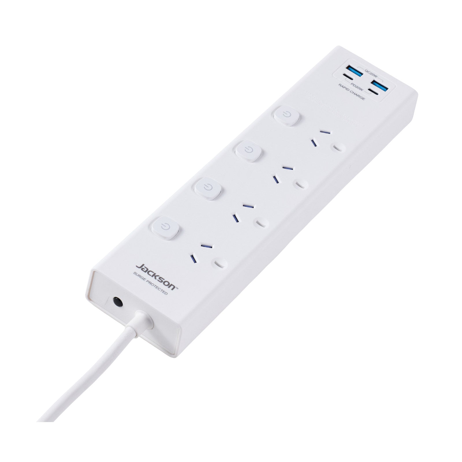Jackson 4 Outlet Powerboard 4 Individual Switches USB-A/USB-C PD20W White PT44IS20WW