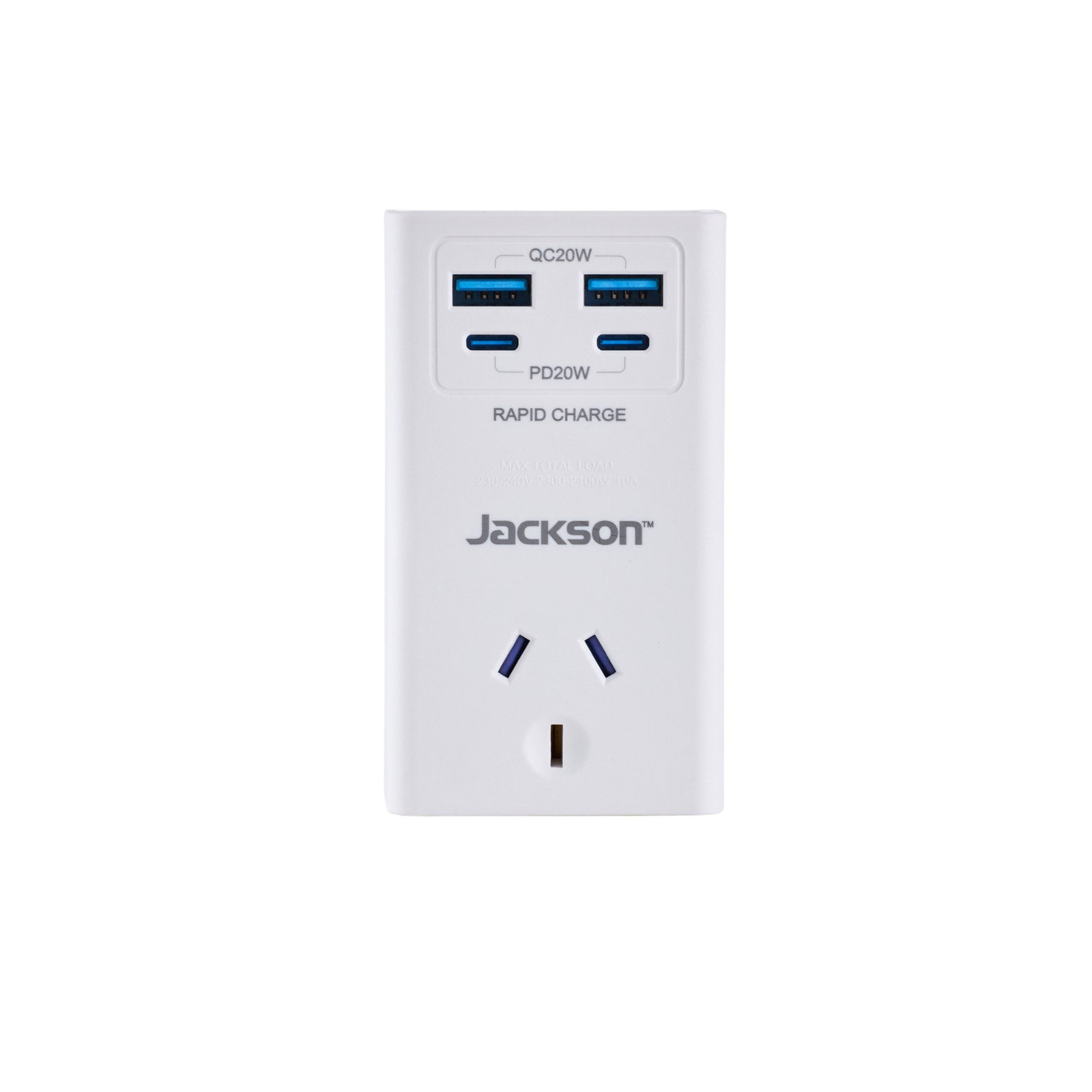 Jackson 1 Outlet Wall Adaptor with USB-A x2 & USB-C PD20W x2, White
