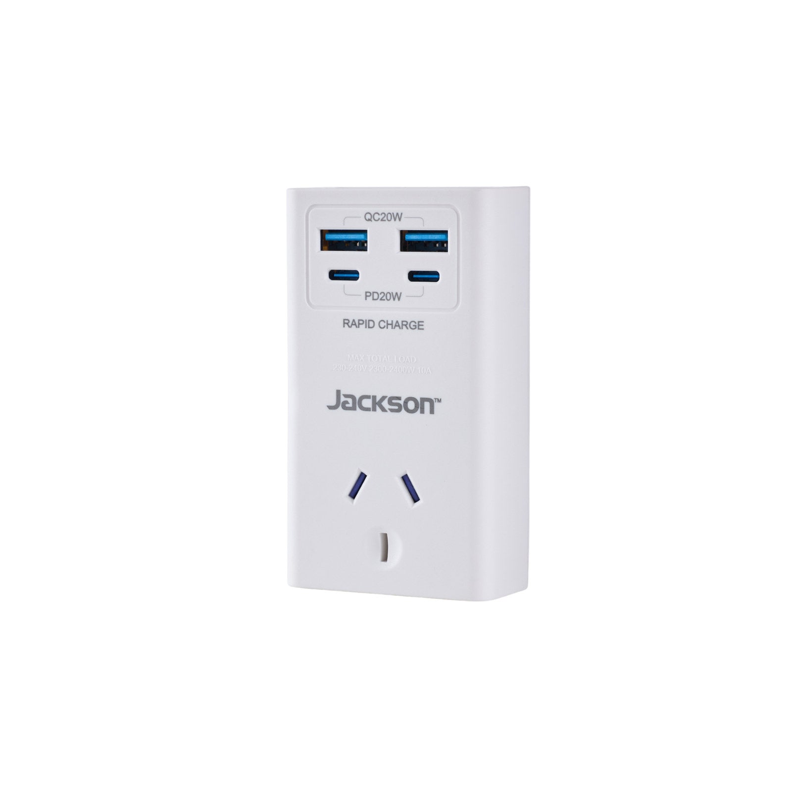 Jackson 1 Outlet Wall Adaptor with USB-A x2 & USB-C PD20W x2, White