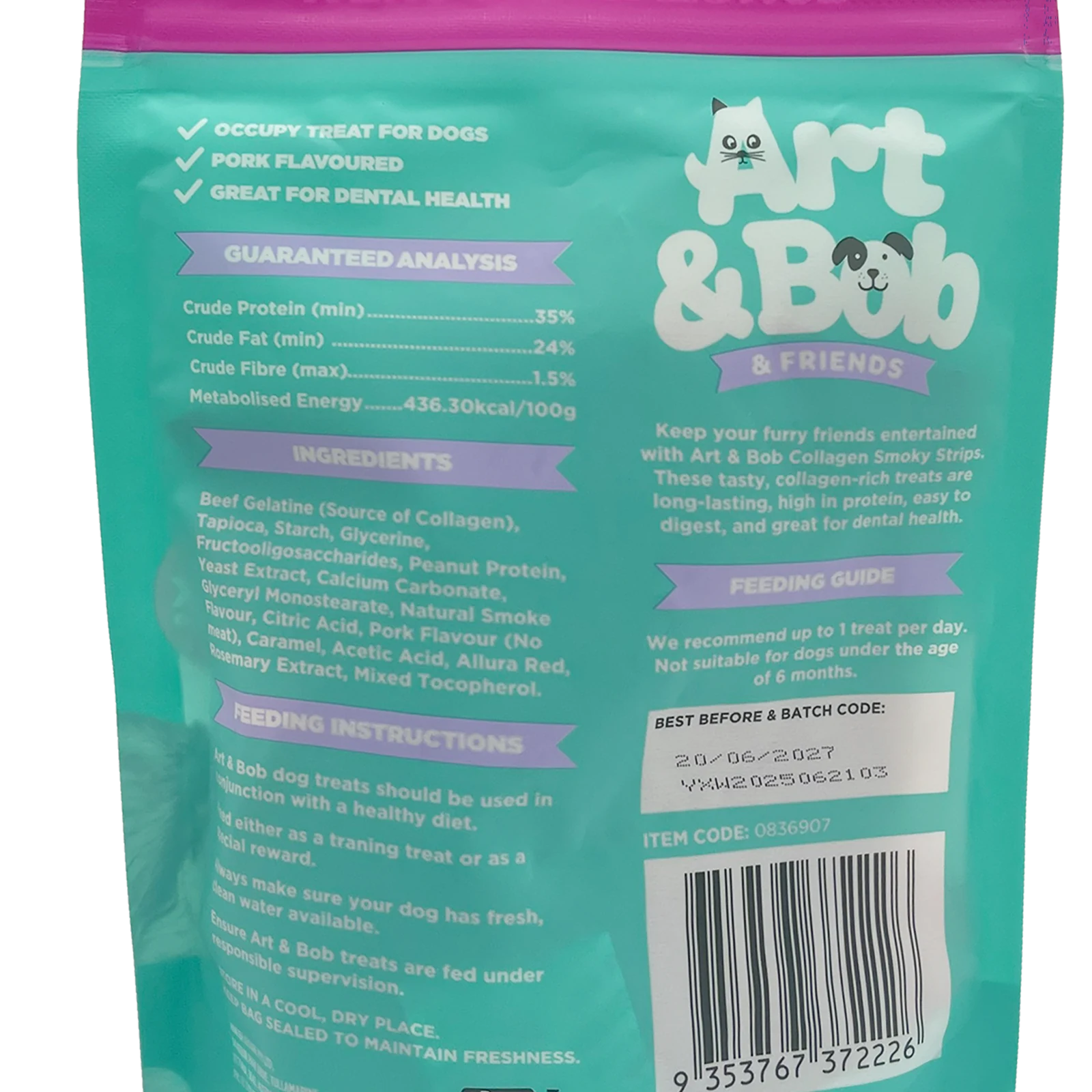 Art & Bob 100g Collagen Bacon Dog Treat Chew