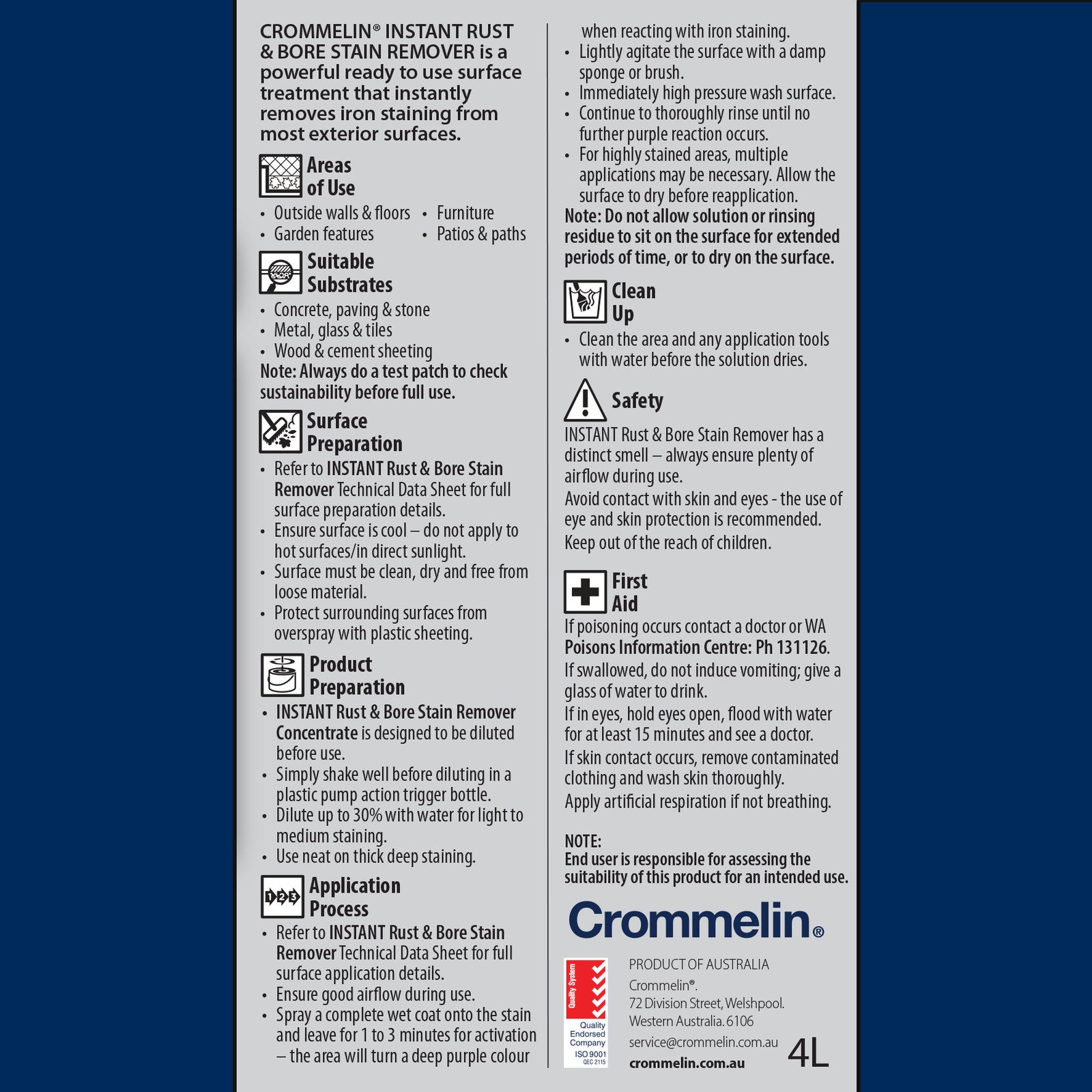 Crommelin 4L Instant Rust and Bore Stain Remover - Spray On Spray Off