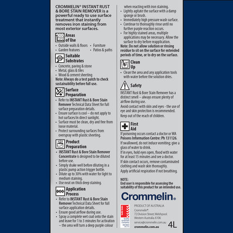 Crommelin 4L Instant Rust and Bore Stain Remover - Spray On Spray Off