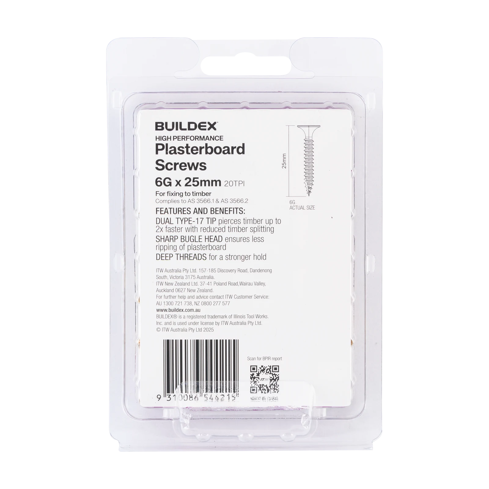 Buildex 6G x 25mm Gold Passivated Bugle Head Plasterboard Screws, 100 Pack