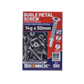 Bremick 14g x 50mm Bugle Head Metal Screw, Carbon Steel B8 Coating, T40 Drive Winged Drill Point - 100 Box