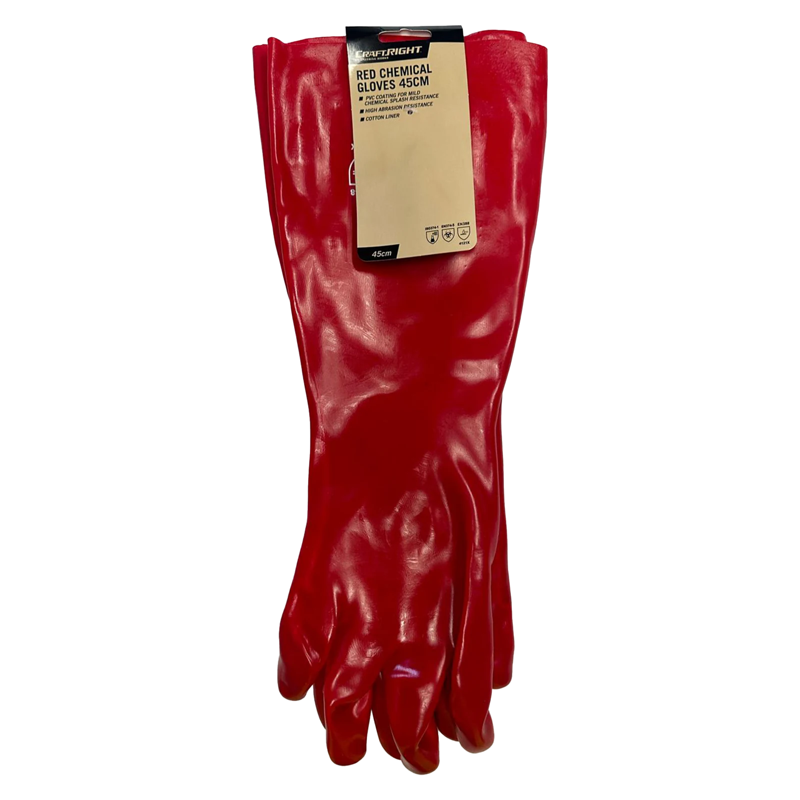 Craftright Long PVC Chemical Gloves - Red, 45cm