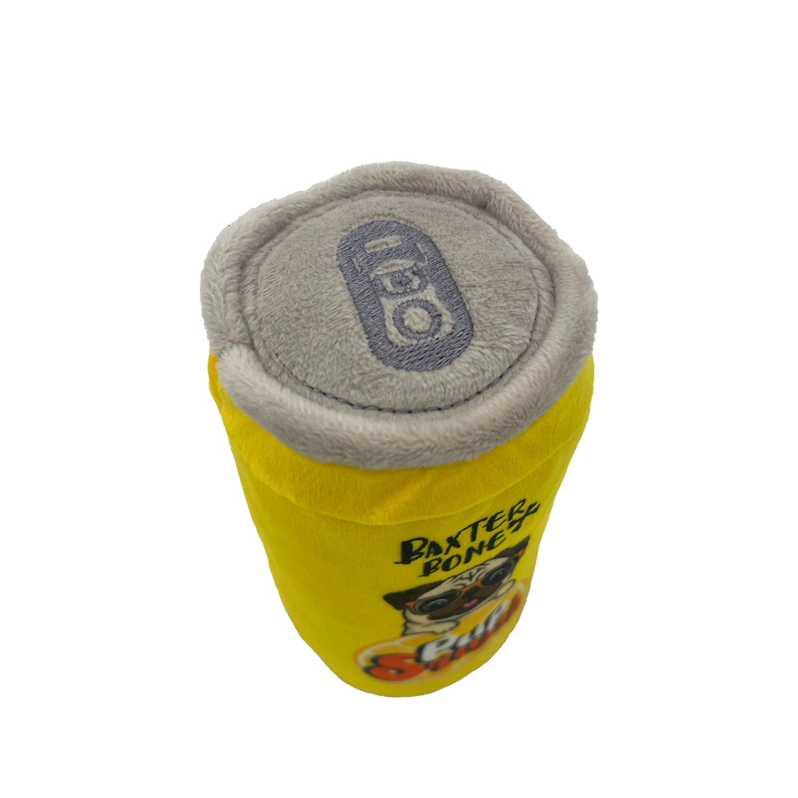 Baxter Bone Pup-Squash Soda Can Plush Dog Toy - Squeaker & Crinkle