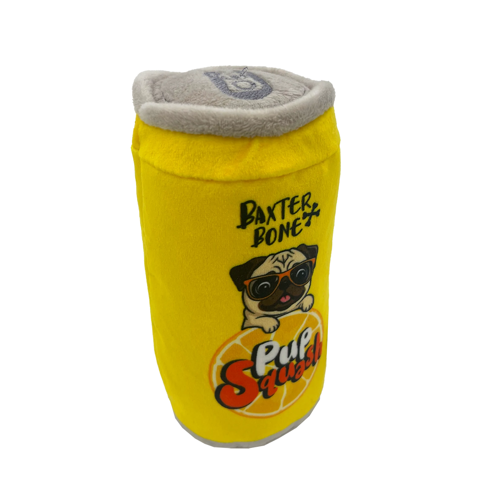 Baxter Bone Pup-Squash Soda Can Plush Dog Toy - Squeaker & Crinkle