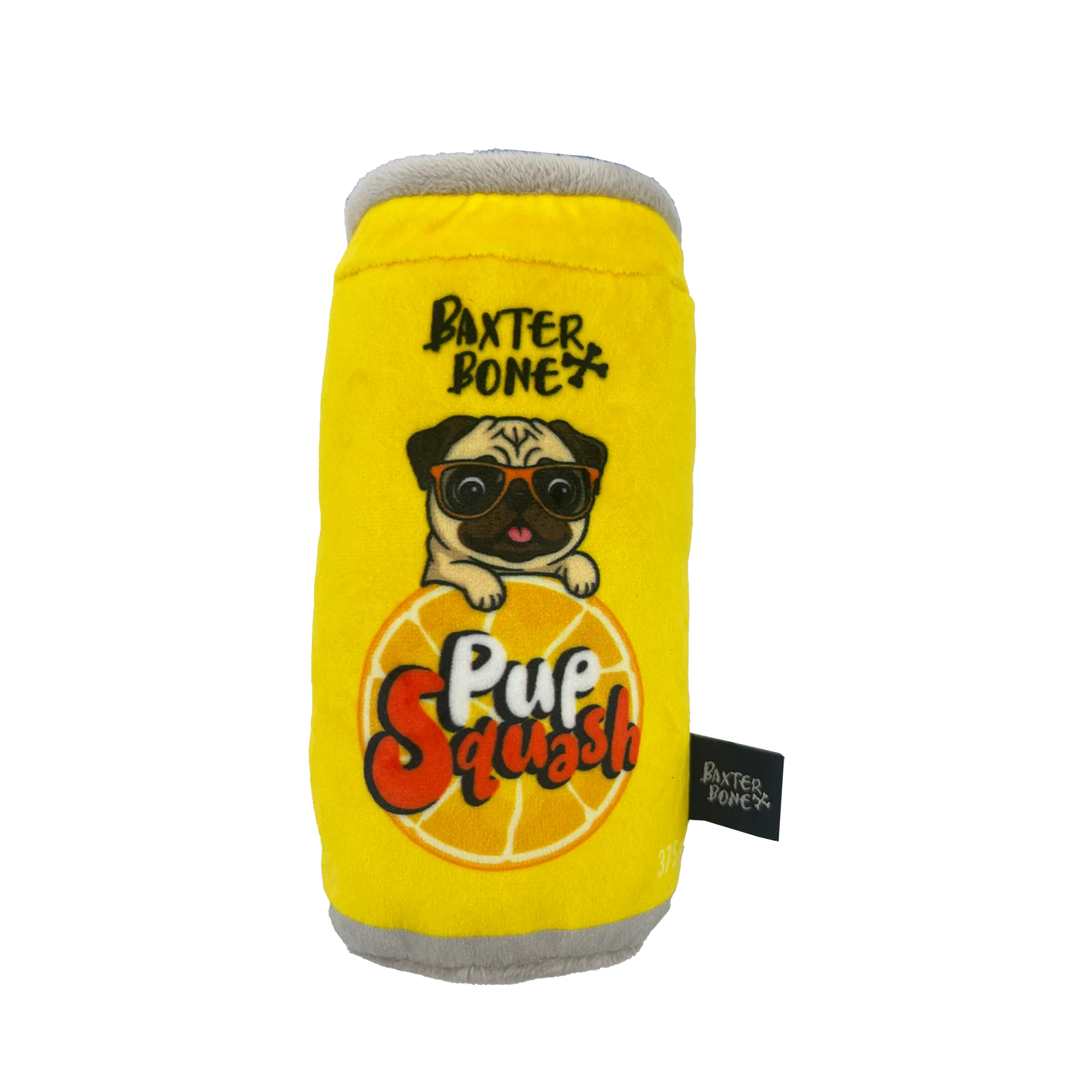 Baxter Bone Pup-Squash Soda Can Plush Dog Toy - Squeaker & Crinkle