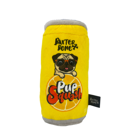 Baxter Bone Pup-Squash Soda Can Plush Dog Toy - Squeaker & Crinkle
