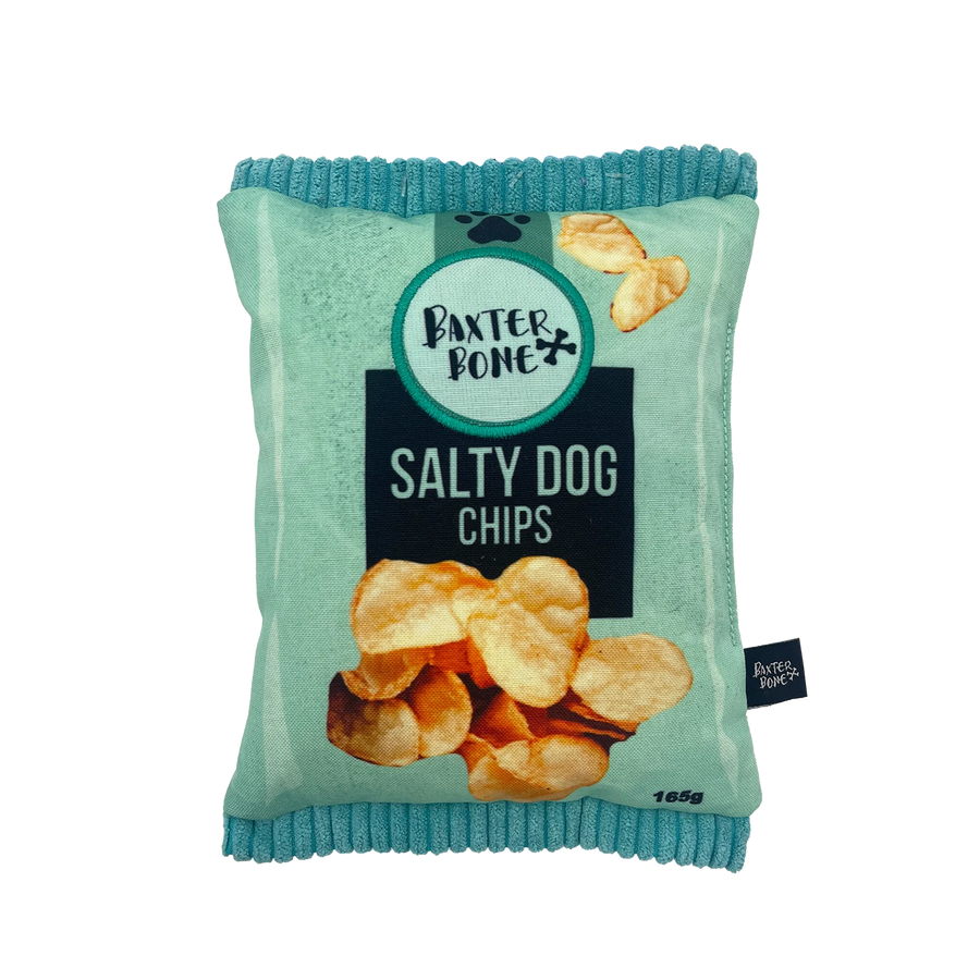 Baxter Bone Salty Dog Chips Plush Crinkle Dog Toy - Aqua