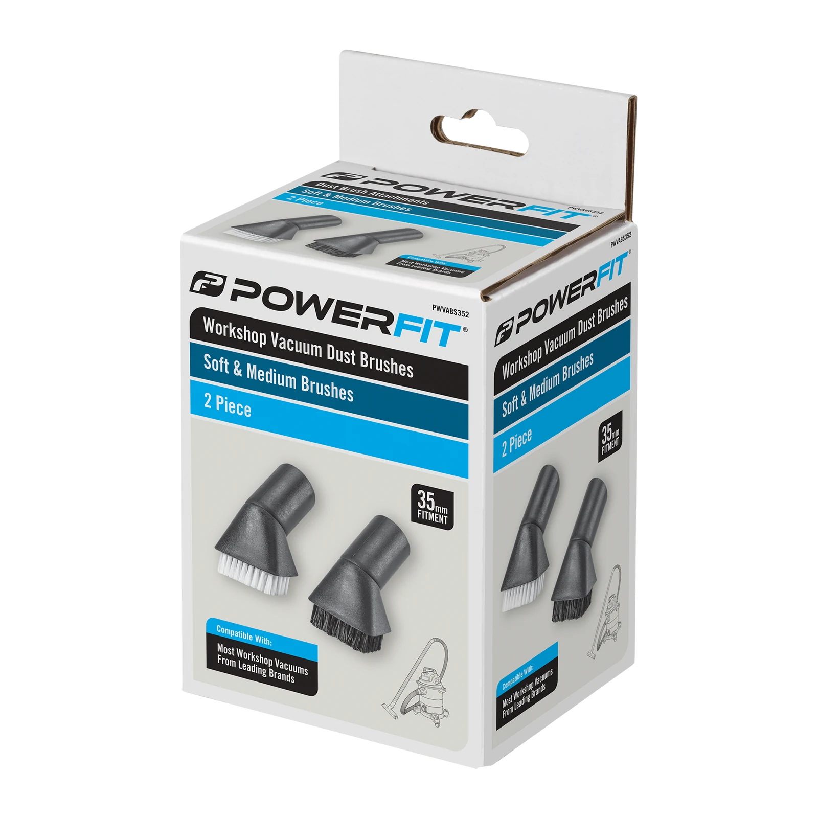 Powerfit Workshop Vacuum 35mm Brush 2-Piece Set