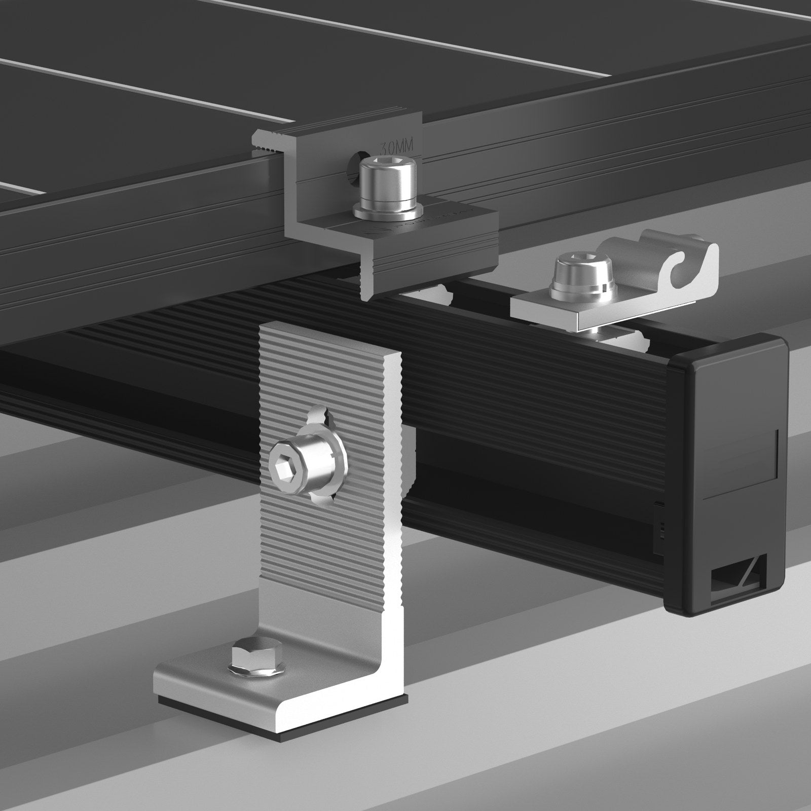 POWERBAY Black Tin Roof Mounting Kit 30/35mm for 8 Solar Panels Aluminium Stainless